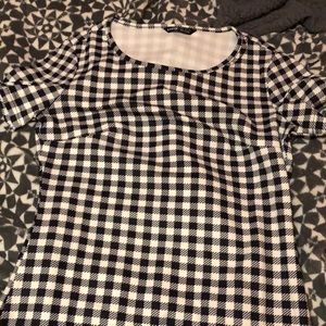white and black checker bodycon dress